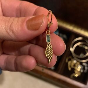 Gold and Green Leaf Dangle Earrings